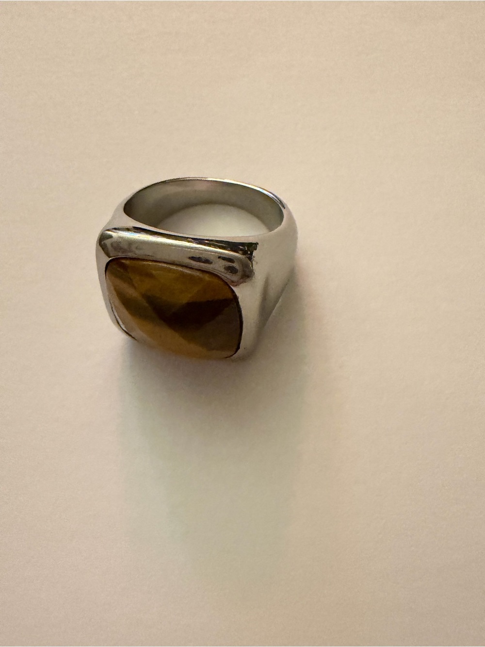 Silver Signet Ring with Brown Gemstone